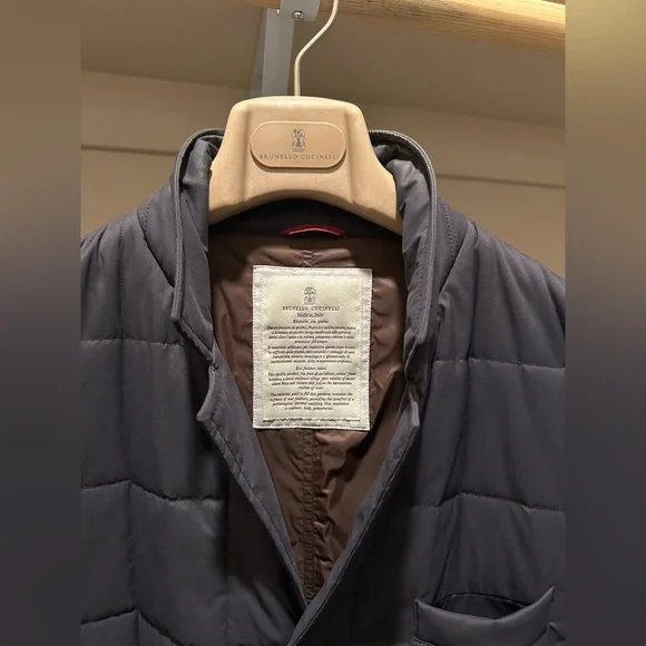 Brunello Cucinelli men’s quilted navy jacket.